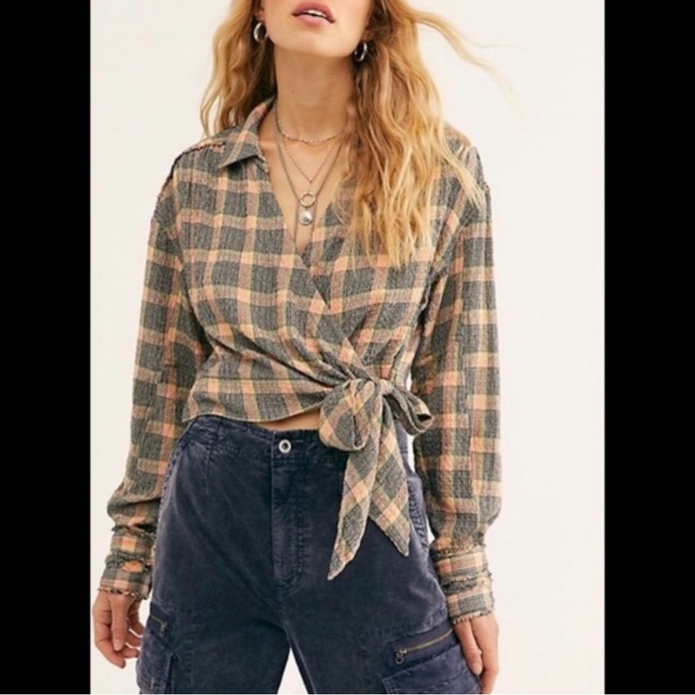 WE THE FREE RUNNING WILD PLAID WRAP TOP